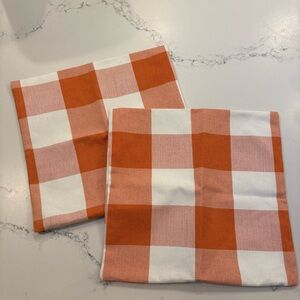 Set of 2 Pillow Covers Buffalo Plaid Checkered Orange White 16x16